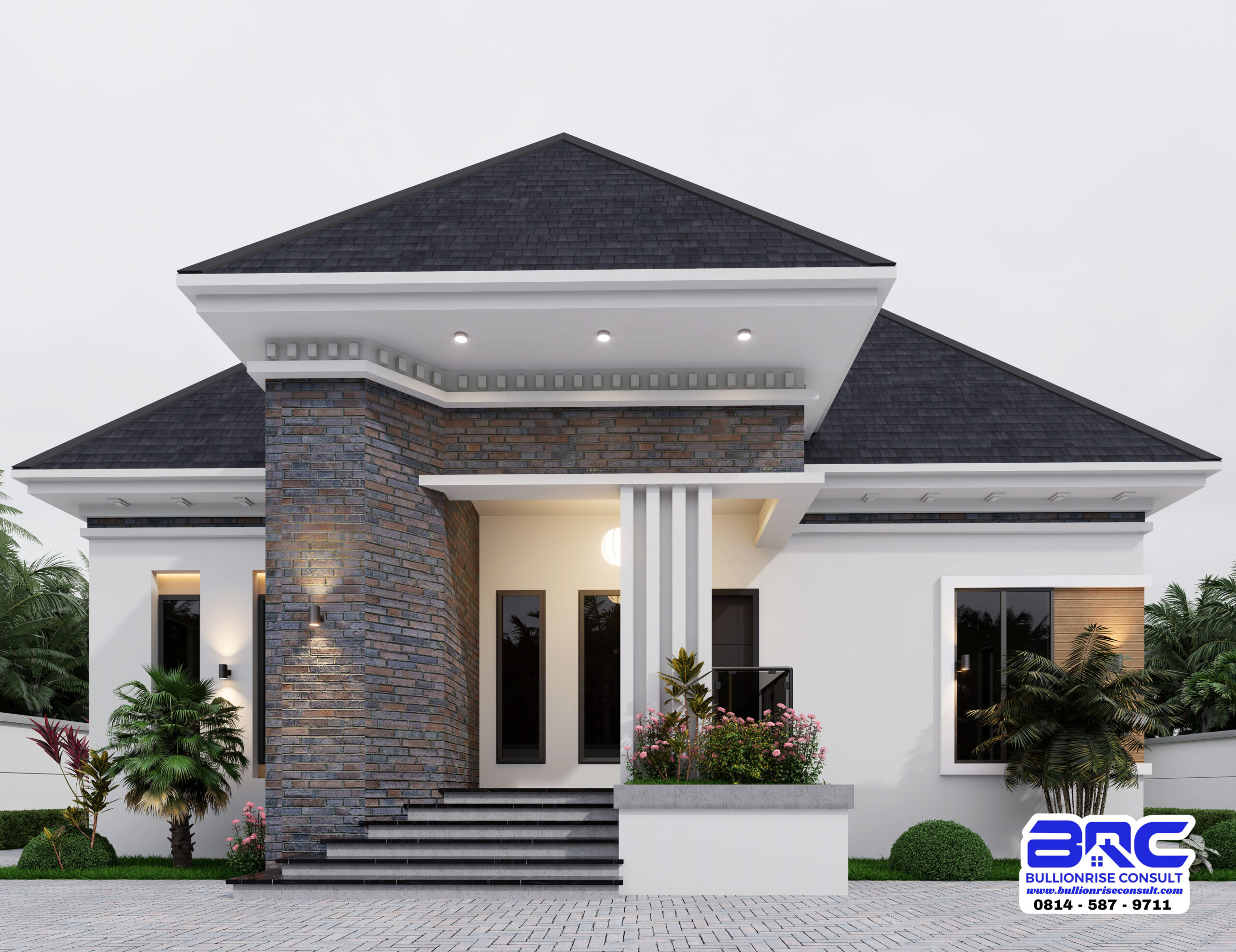 4 Bedroom Bungalow with a Hip Roof Design-Bullionrise Consult